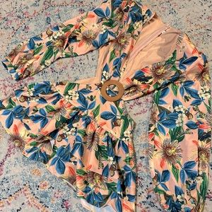 SHEIN women’s vacation party dress, cut out, lantern sleeve, size XS, coral